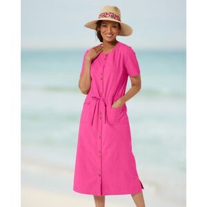 Appleseed's Captiva Drawstring Button Up Pink Dress-NWT Sz M  ***